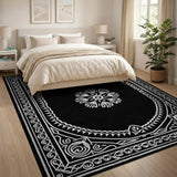 Black and White Traditional Persian Black White Persian Medallion Area Rug