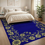 Golden Sunflower Vine Border Navy Area Rug