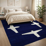 Blue and Teal Navy Airplane Silhouette Geometric Area Rug