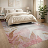 Blush Pink Golden Leaf Area Rug