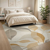 Beige and Neutral Beige Abstract Leaf Area Rug