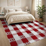 Red White Tribal Plaid Area Rug