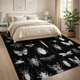 Black White Insect Sketch Area Rug