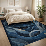 Mystical Navy Blue Serpents Stars Abstract Rug