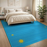 Whimsical Blue Smiling Suns Stars Kids Rug