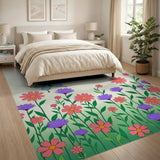 Whimsical Butterflies Over Colorful Daisies Rug