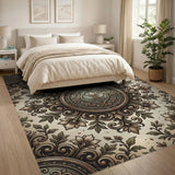 Gold and Silver Ornate Gold Medallion Floral Area Rug