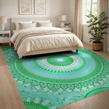 Boho Chic Blue and Teal Teal Mandala Boho Area Rug