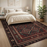 Red Black Geometric Persian Area Rug
