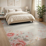 Pink Peony Floral Border Area Rug