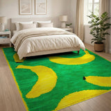 Vibrant Yellow Banana Pattern Green Area Rug