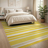 Vibrant Yellow Striped Woven Area Rug