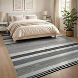 Black White Striped Textured Area Rug