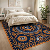 Navy Orange Persian Medallion Area Rug