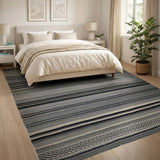 Bold Black White Striped Woven Kilim Rug
