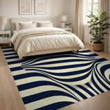 Wavy Optical Illusion Black White Area Rug