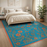 Teal Orange Floral Vintage Area Rug