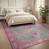 Vibrant Teal Pink Southwestern Area Rug