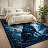 Howling Wolf at Full Moon Night Sky Area Rug