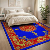 Vibrant Blue Persian Sunflower Medallion Rug
