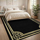 Art Deco Gold Border Black Area Rug