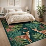 Emerald Green Spotted Deer Monstera Rug