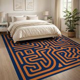 Orange Maze Labyrinth Geometric Area Rug