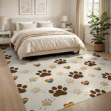 Paw Print Rainbow Hearts Washable Area Rug