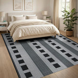 Geometric Black Grid Modern Area Rug