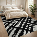 Black Brushstroke Abstract Area Rug