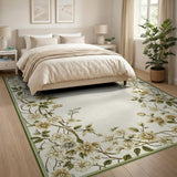Beige and Neutral Vintage Floral Border Cream Area Rug