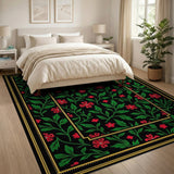 Vintage Red Floral Vine Area Rug Black Gold Frame