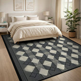 Black White Geometric Diamond Weave Area Rug