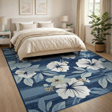 Navy Blue Hibiscus Floral Area Rug