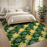 Geometric Snowflake Area Rug in Green Yellow