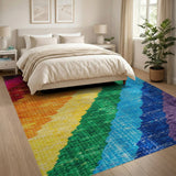 Vibrant Rainbow Diagonal Stripe Woven Area Rug