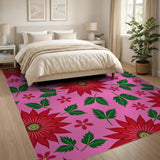 Floral Vintage Vibrant Pink Poinsettia Floral Area Rug