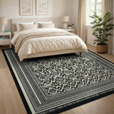 Intricate Black White Geometric Area Rug