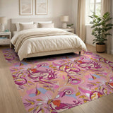 Multi-color and Patterns Vibrant Pink Floral Swirl Area Rug