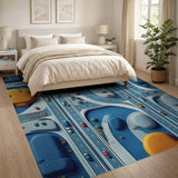 Futuristic Blue Cityscape Area Rug