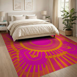 Vibrant Pink Orange Sunburst Geometric Rug