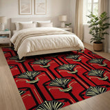 Red Art Deco Fan Geometric Area Rug