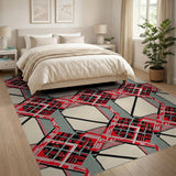 Red Bold Red Geometric Plaid Area Rug