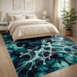 Teal Ink Fractal Web Abstract Area Rug