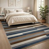 Modern Offset Striped Navy Brown Area Rug