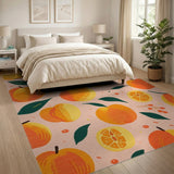 Vibrant Peach Citrus Fruit Pattern Rug