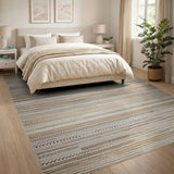 Beige Striped Textured Woven Boho Rug