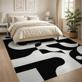 ODIKA Modern Geometric Black & White Washable Area Rug - Low Pile