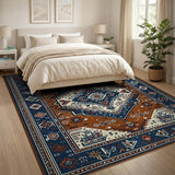 Navy Blue Terracotta Southwestern Geometric Area Rug