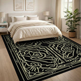 Ornate Black Gold Rose Floral Area Rug